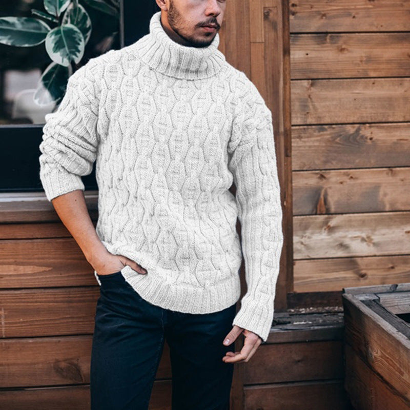 Pull en maille torsadée à col montant pour homme