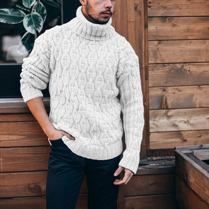 Pull en maille torsadée à col montant pour homme