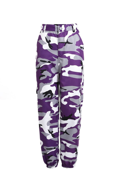 Pantalon cargo femme style camouflage taille élastique pratique