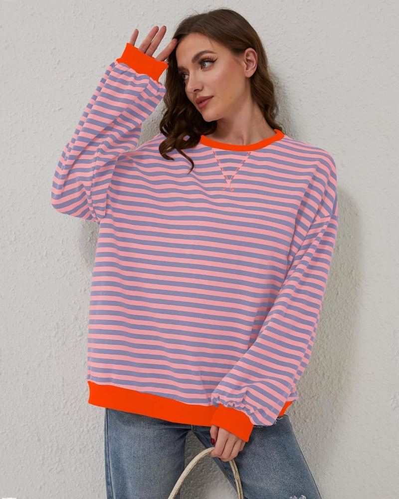 Sweat-shirt grandes tailles rayé manches longues