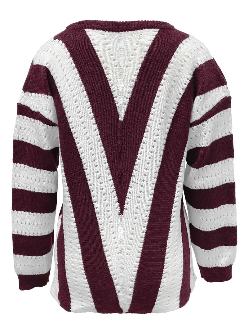 Pull rayé stylé col V femme