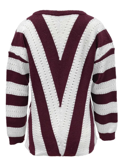 Pull rayé stylé col V femme