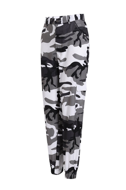 Pantalon cargo femme style camouflage taille élastique pratique