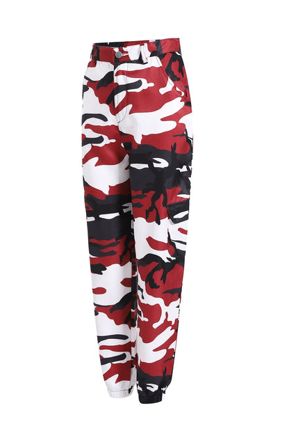 Pantalon cargo femme style camouflage taille élastique pratique