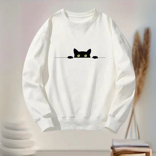 Katie - Sweat-shirt Femme Motif Chat Noir Doux