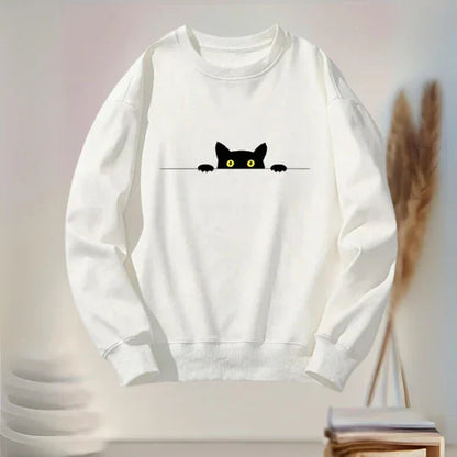 Katie - Sweat-shirt Femme Motif Chat Noir Doux