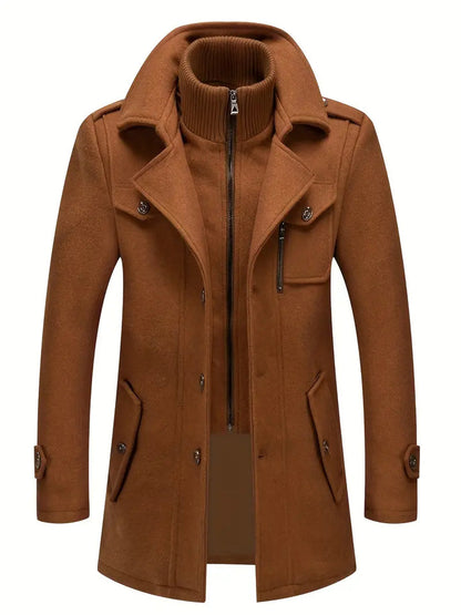 Long manteau en laine homme double zip décontracté