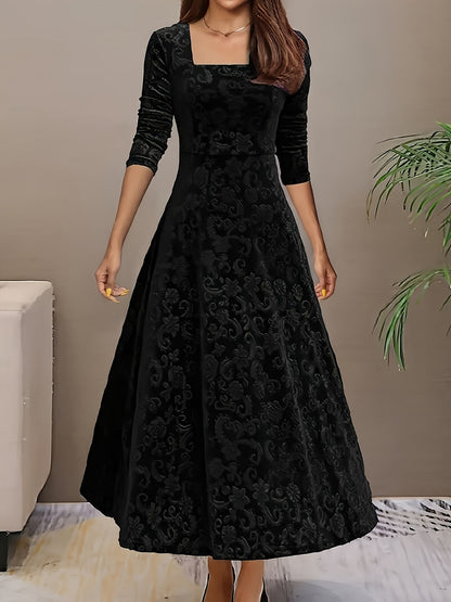 Robe élégante femme motif floral velours