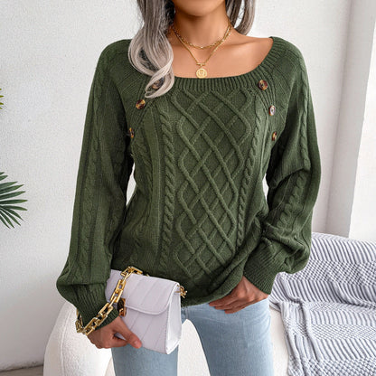 Pull tendance col carré tricot