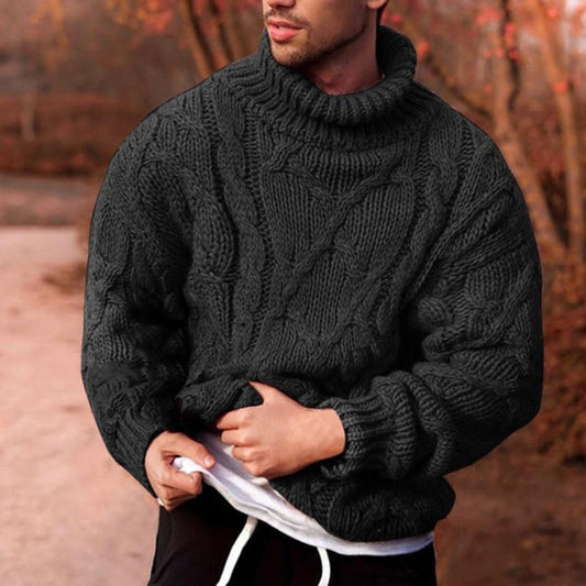 Übergrößer Sweater Hochkragen Wolle Kabelstrick - IdealeKleiden