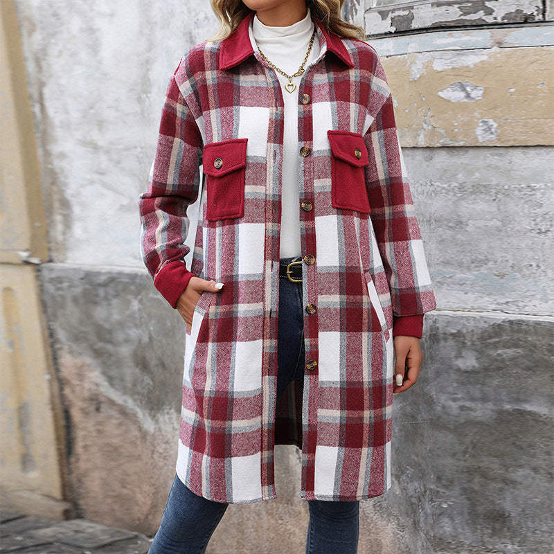 Veste à carreaux à manches longues pour femme