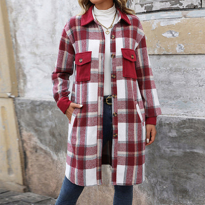 Veste à carreaux à manches longues pour femme