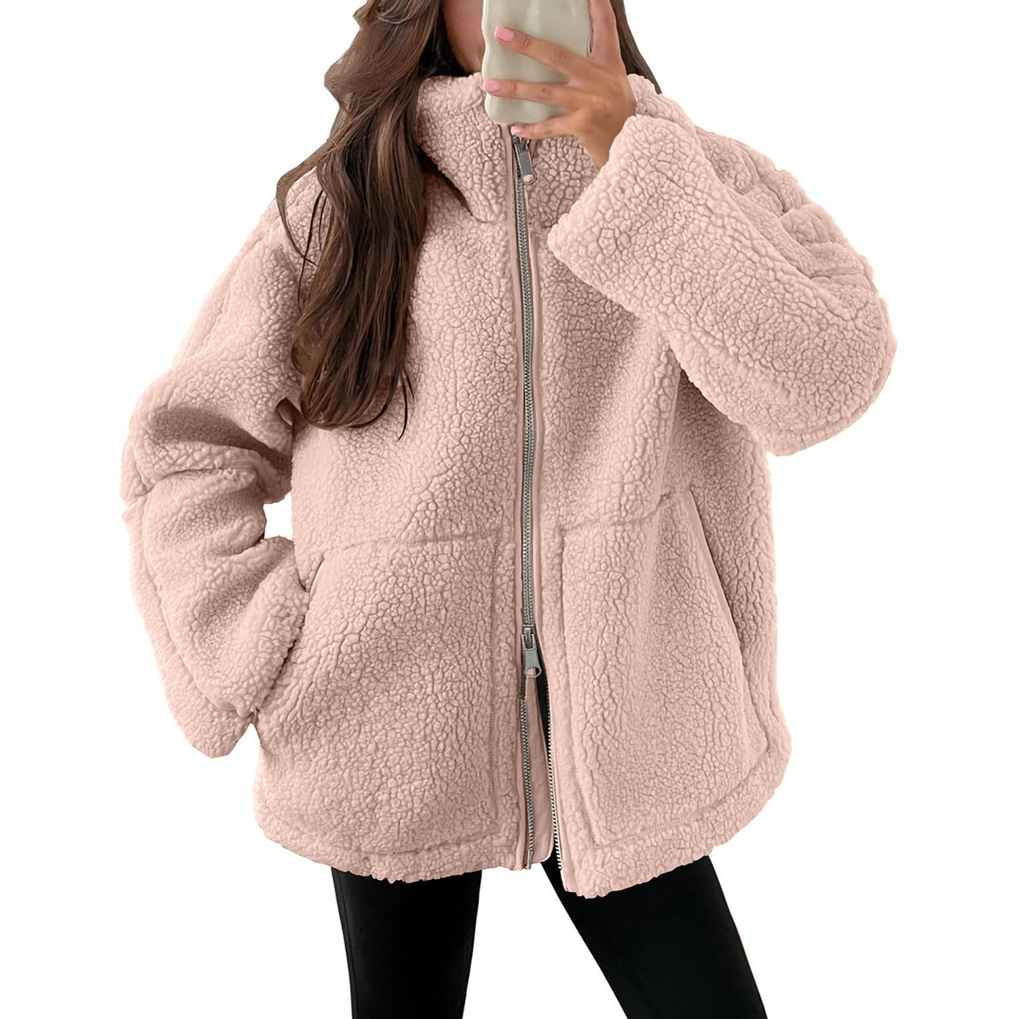 Veste femme souple aspect nounours en laine