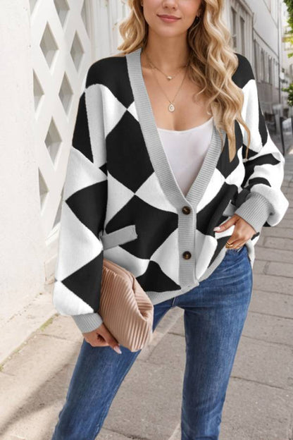 Cardigan élégant pour femmes | Veste ample oversize à motif losanges