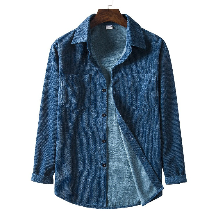Chemise en velours côtelé pour homme, coupe moderne structurée avec poches poitrine