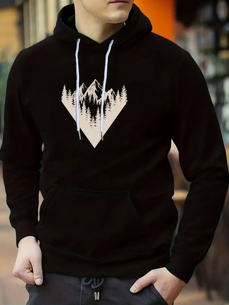 Sweat à capuche Homme Rétro Montagne Élégant Gris