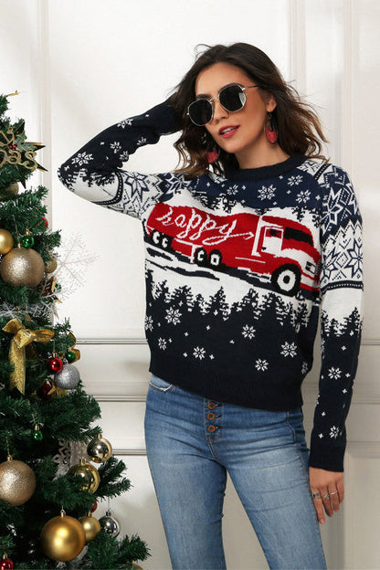 Pull de Noël motif camion flocons de neige