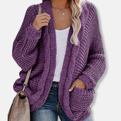 Cardigan oversize en laine à côtes et poches avant