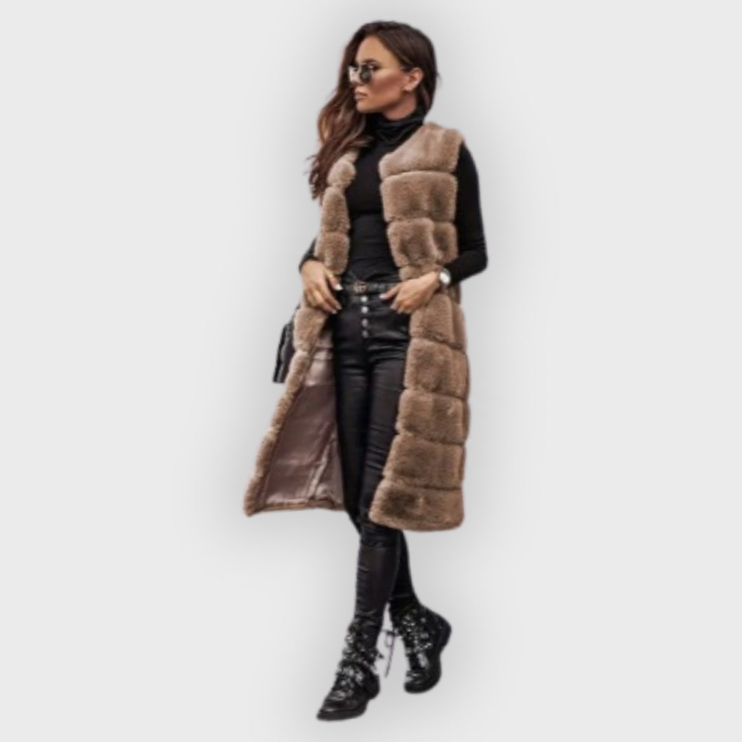 Élégant Gilet Long en Fausse Fourrure Sans Manches