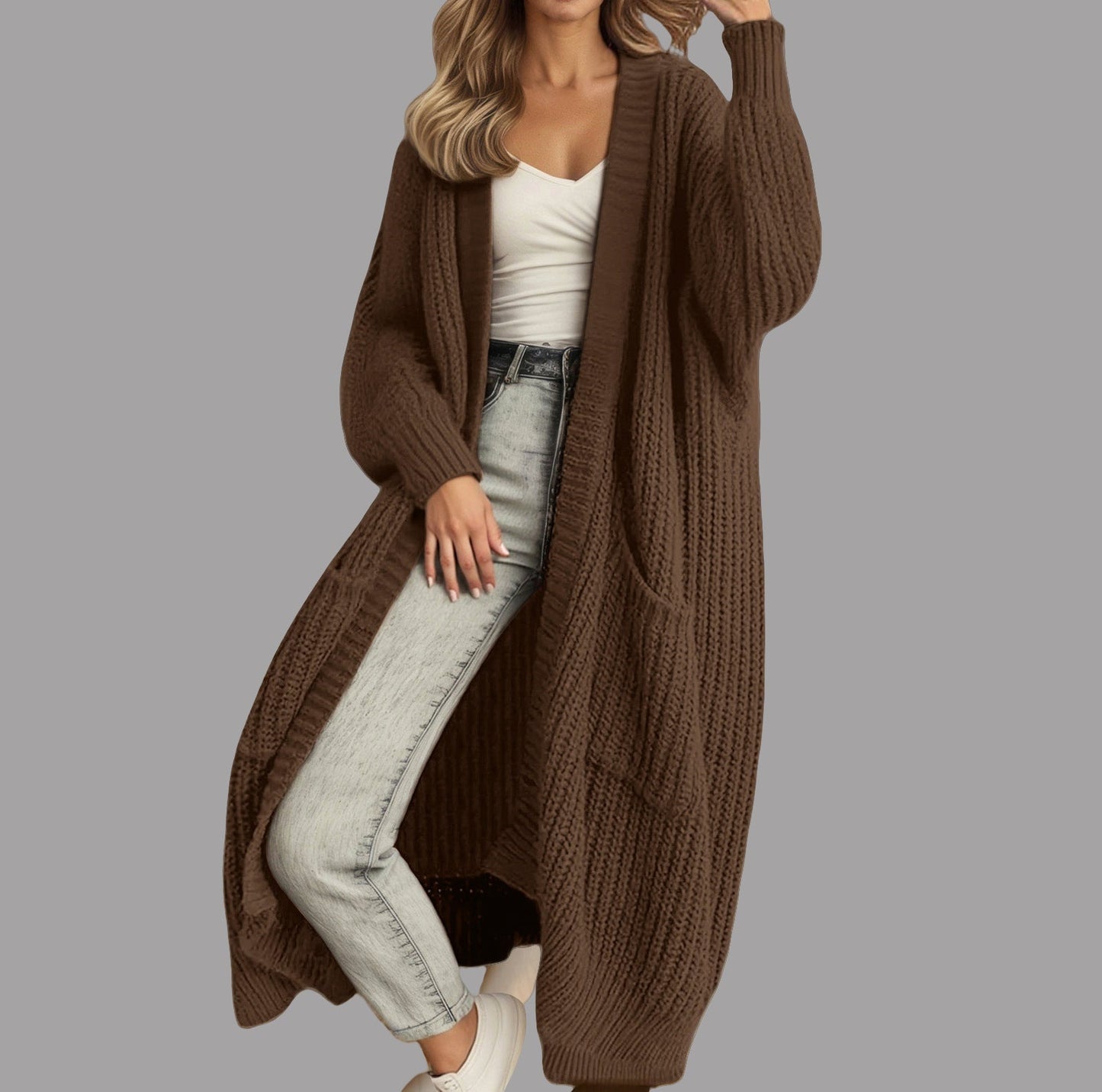 Gilet en tricot pour femmes Doux Ceinture Poches Pratique