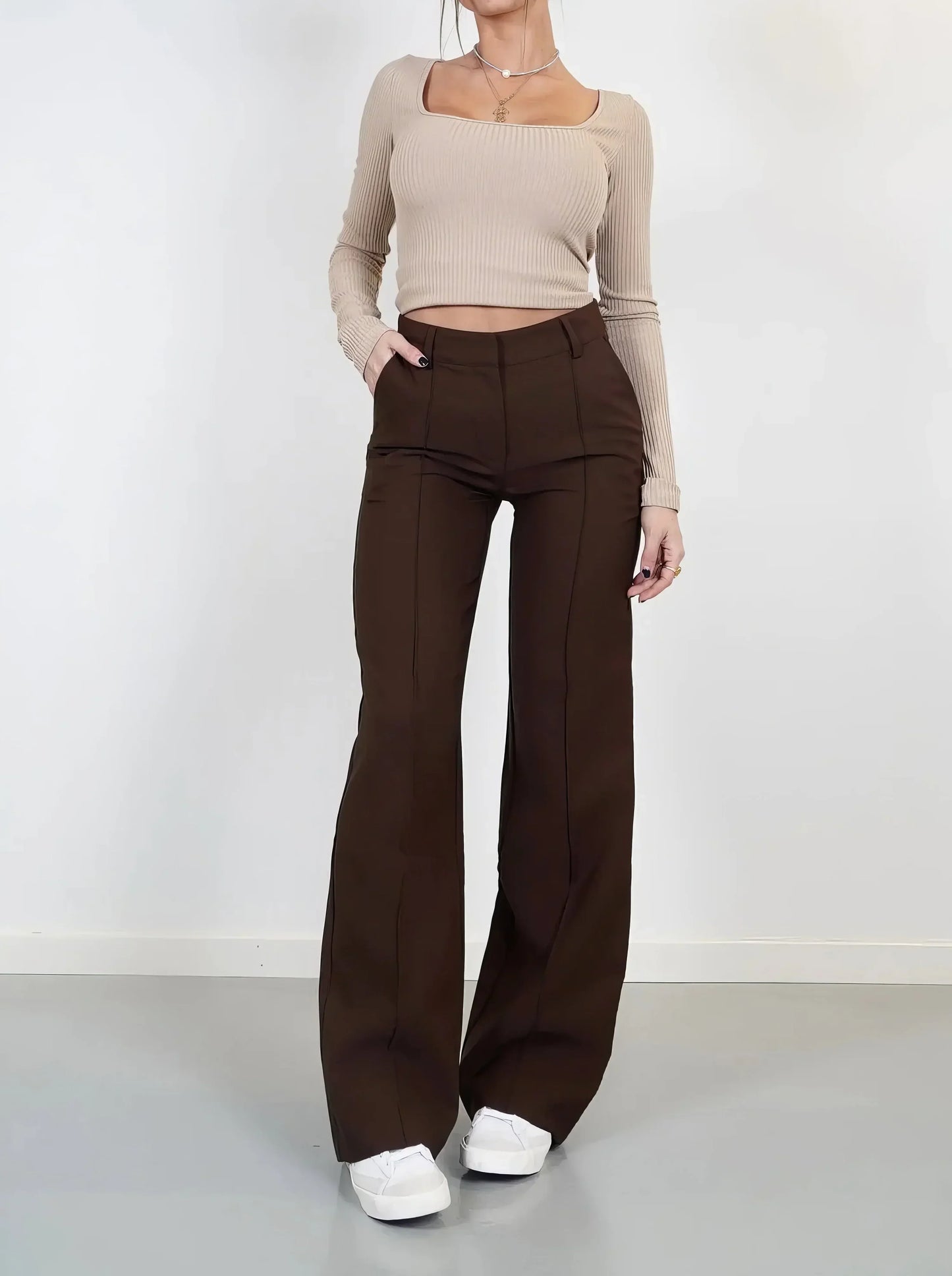 Pantalon Femme Élégant Taille Haute Style Chic