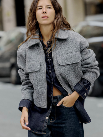 Veste bouclée chic gris femme