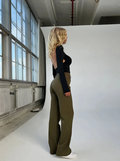 Pantalon Femme Élégant Taille Haute Style Chic