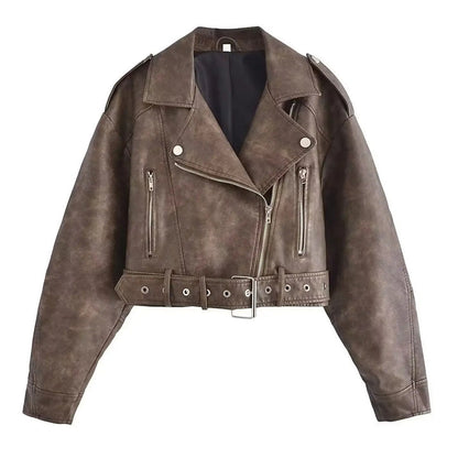 Blouson en cuir rétro femme élégant vintage