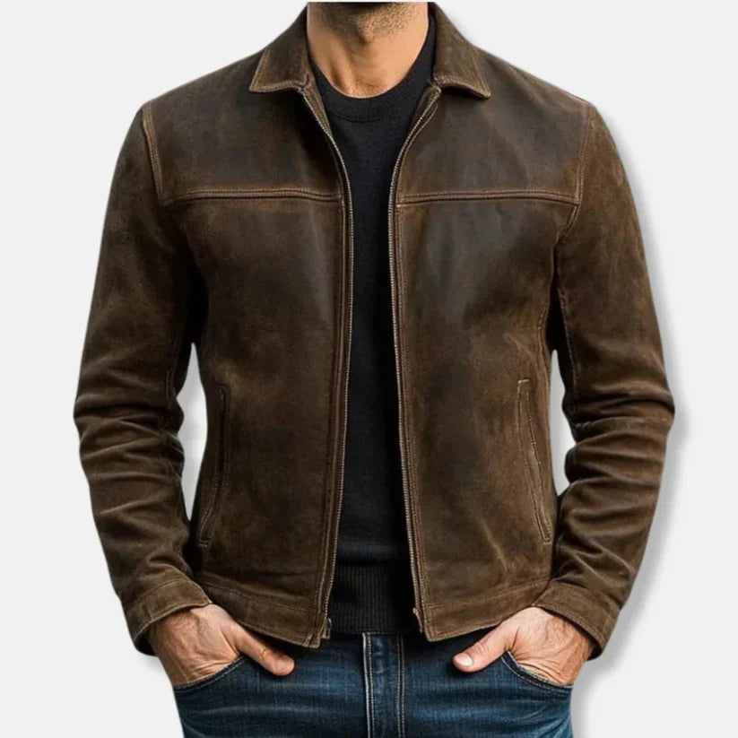 Blouson en cuir classique pour homme avec fermeture éclair