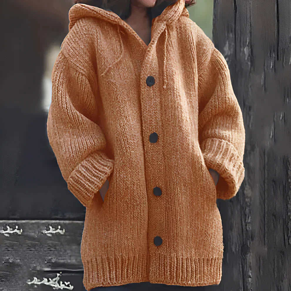 Gilet en maille à capuche confortable avec poches pour femme