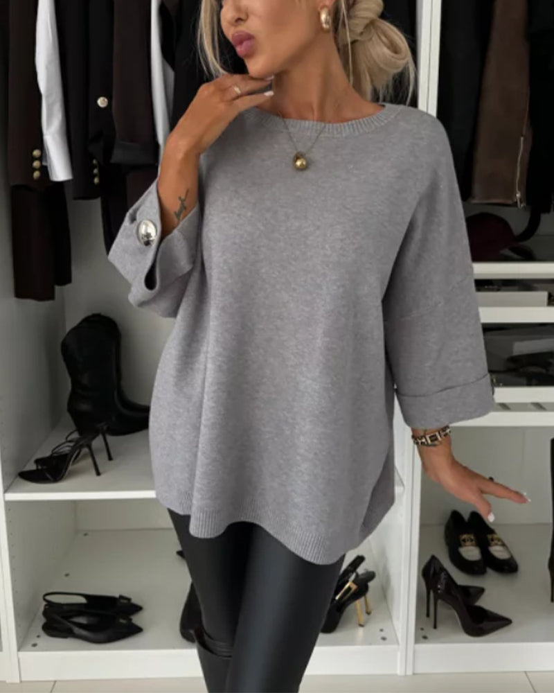 Élégant pull femme uni col rond