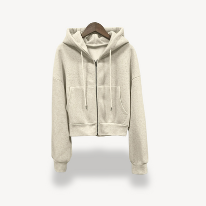 Sweat à capuche court zippé pour femme tendance