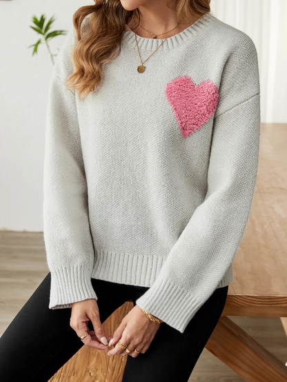 Pull en tricot douillet motif cœur pour femme