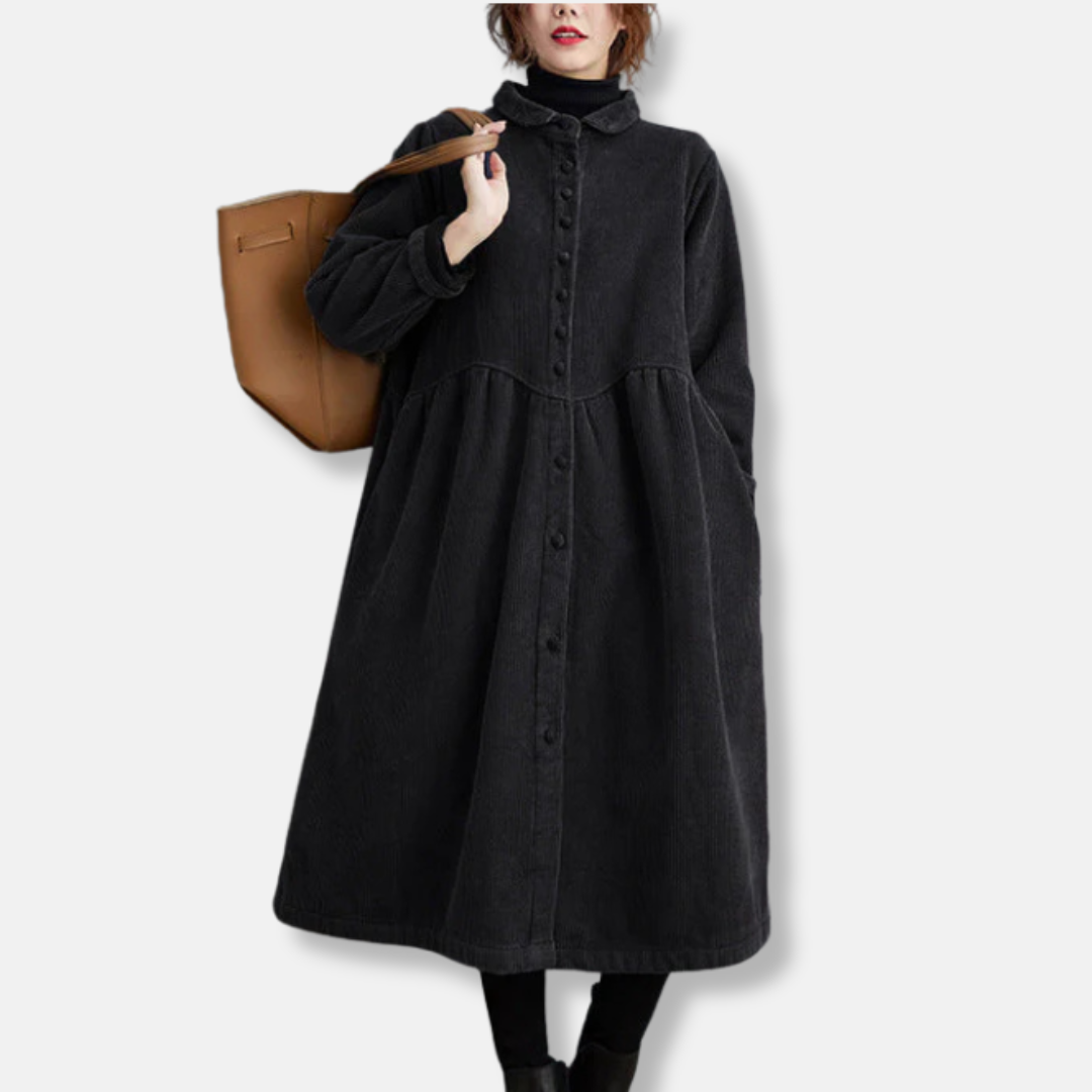Manteau long femme en velours côtelé, coupe évasée, ample