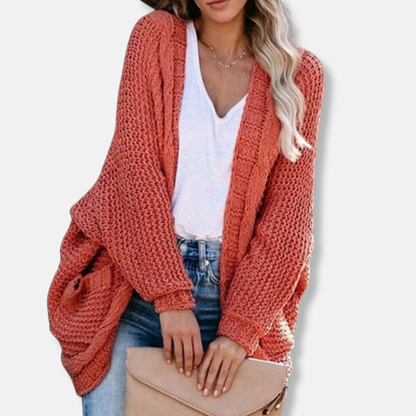 Cardigan oversize en laine à côtes et poches avant