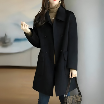 Veste longue en laine pour femme élégante, à fermeture boutonnée