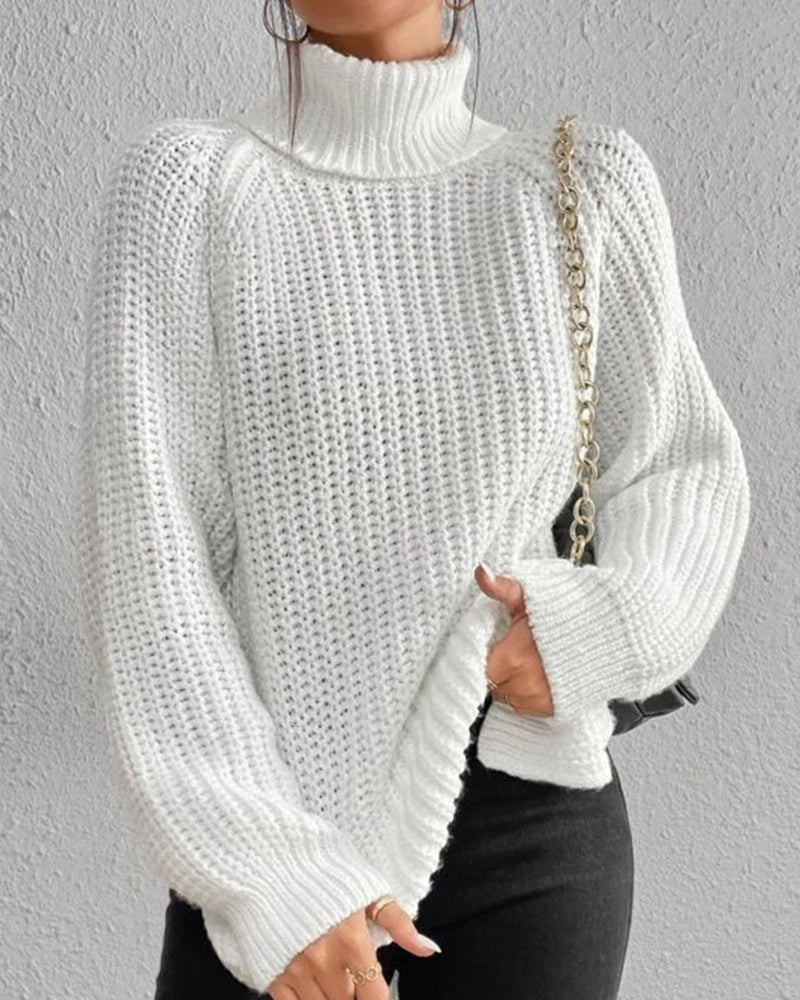 Pull tricoté à col roulé pour femme, automne, ample