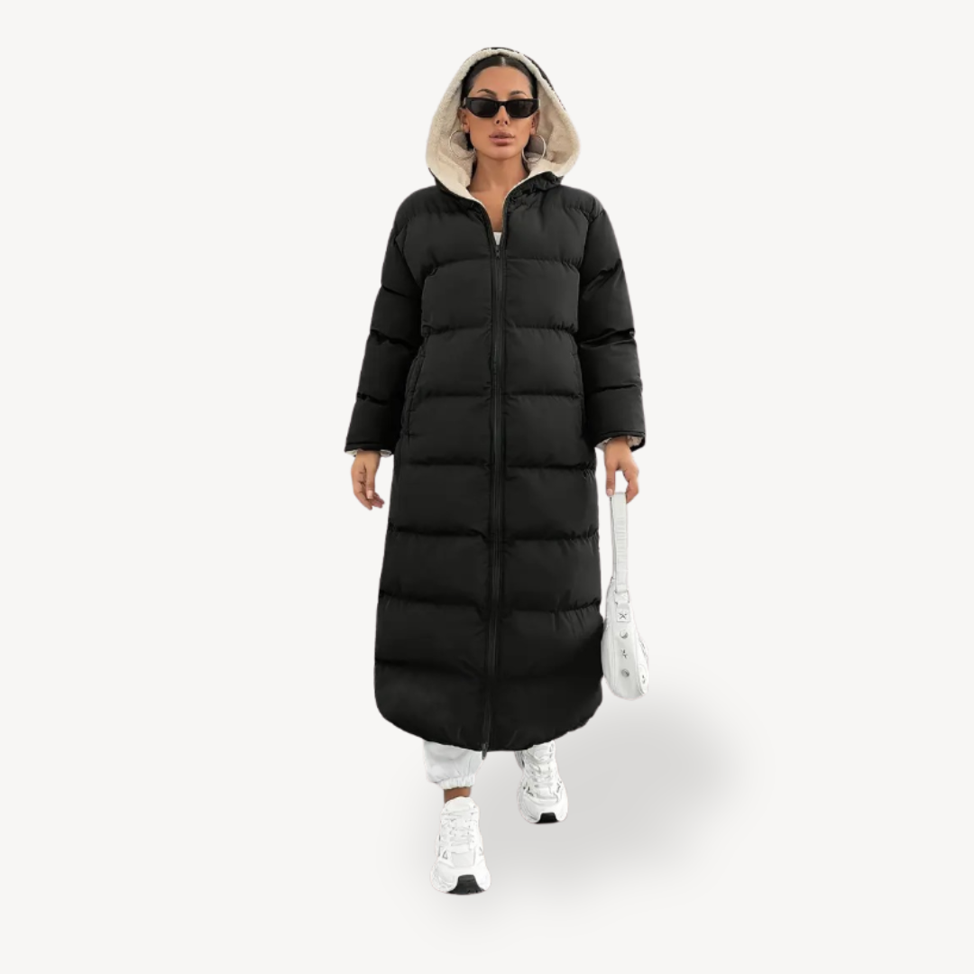 Manteau bouffant élégant pour femme noir à capuche