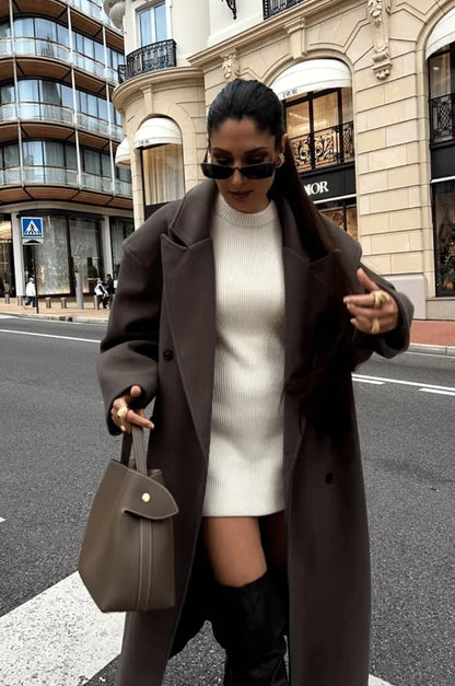 Grand manteau en laine élégant à boutons grande taille pour femme