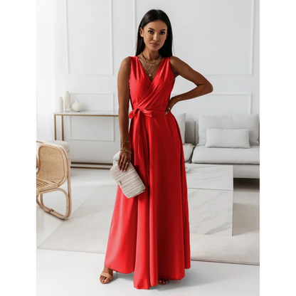 Robe longue femme style portefeuille sans manches été