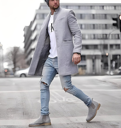 Élégant manteau long en laine pour homme