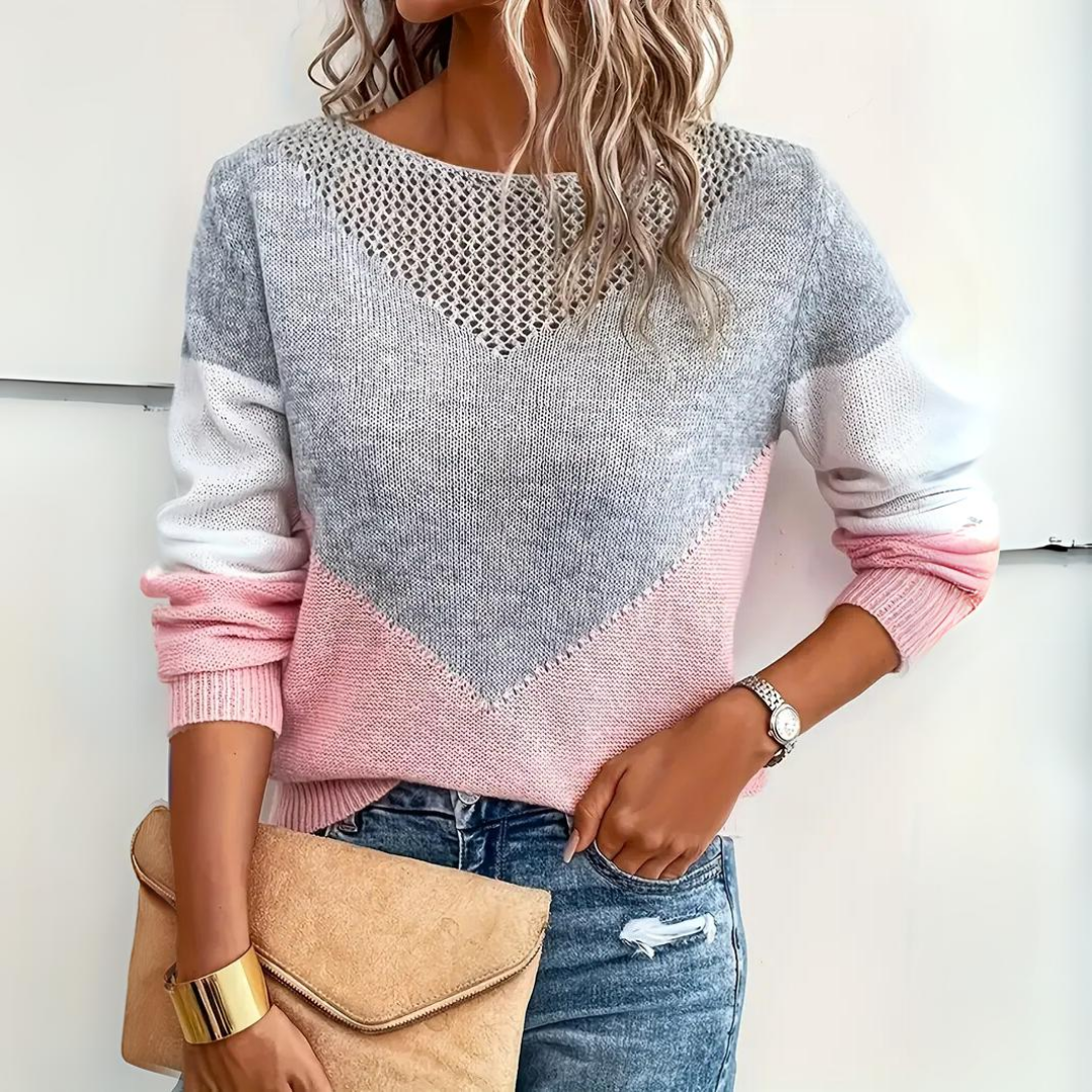 Pull tricoté tendance style colorblock