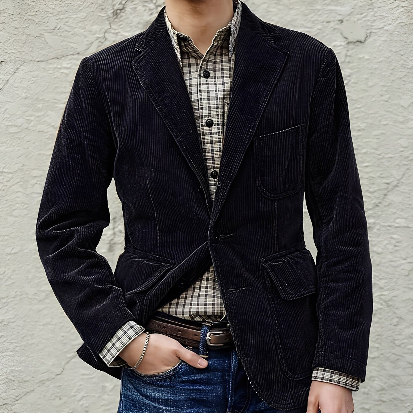 Veste en laine confortable pour hommes avec poches