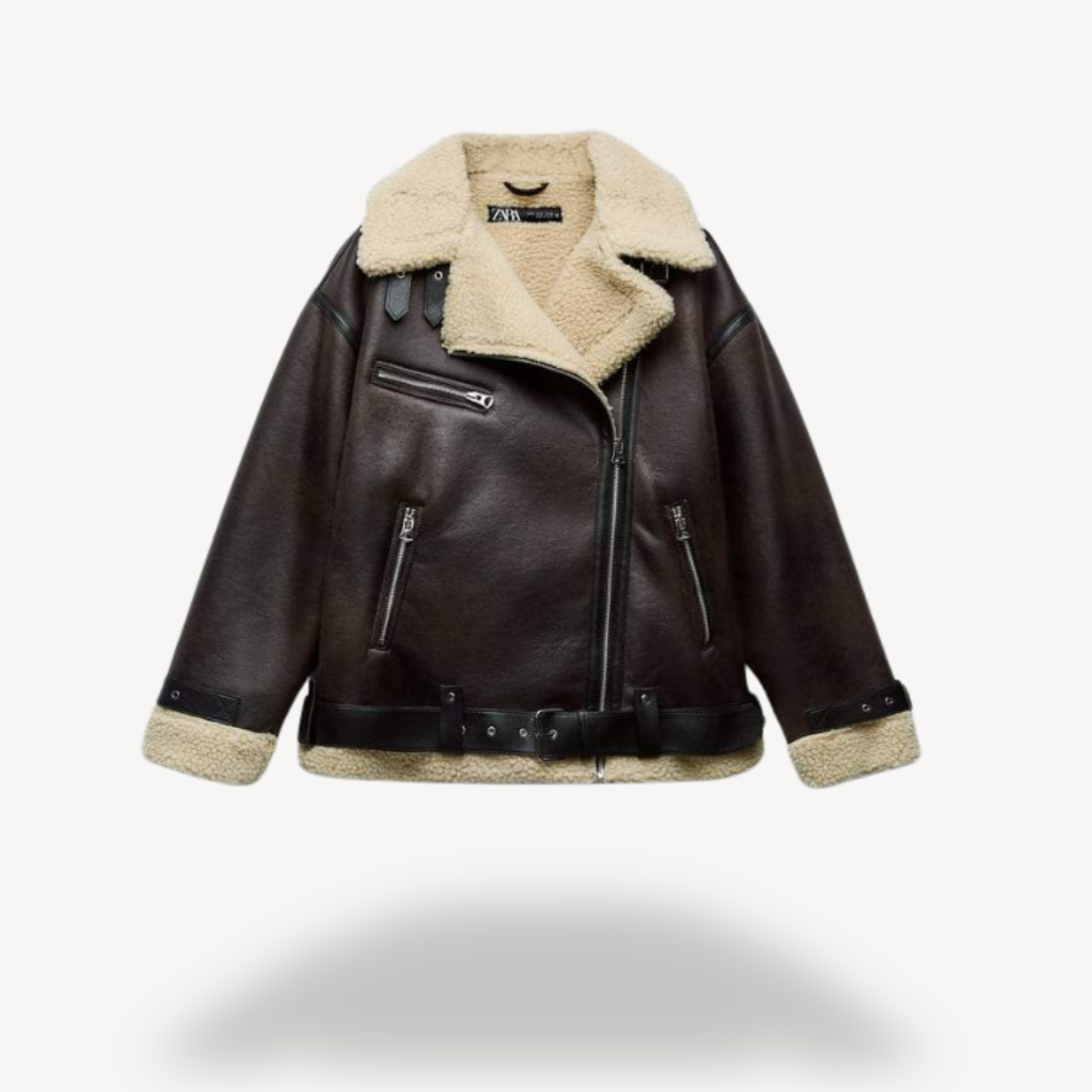 Blouson en cuir ciselé pour femme, style motard tendance