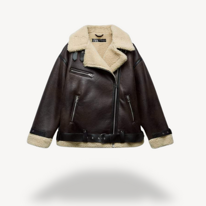 Blouson en cuir ciselé pour femme, style motard tendance