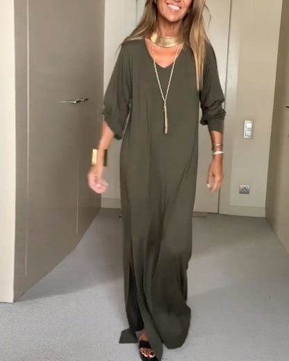 Robe simple col en V femme