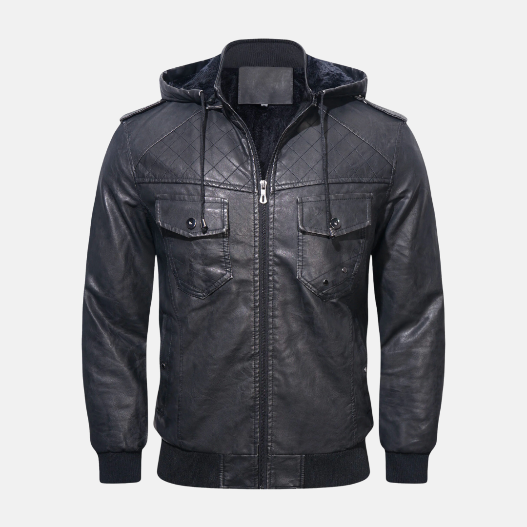 Veste en cuir à capuche élégante noire