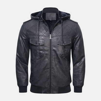 Veste en cuir à capuche élégante noire