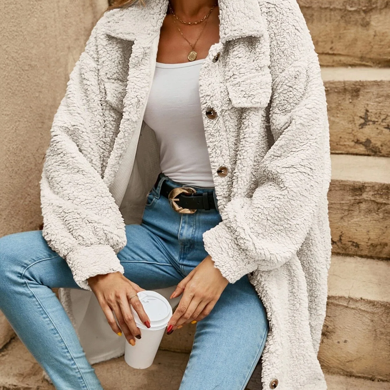 Manteau femme élégant teddy tendance automne