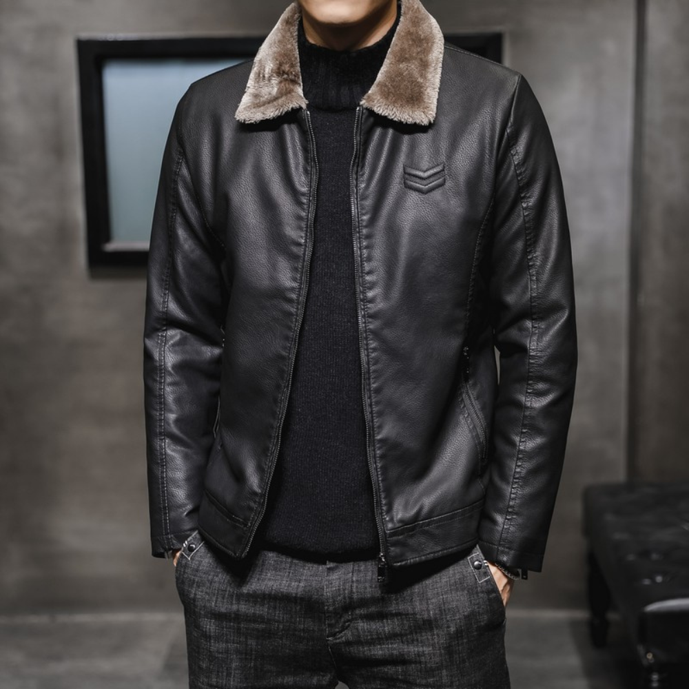 Veste en cuir homme style col polaire